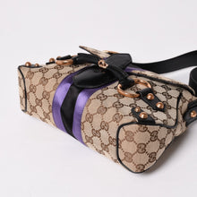 Load image into Gallery viewer, 極美品 GUCCI グッチ ホースビットGGキャンバスセミショルダーバッグ パープル ブラック キャンバス地 サテン ブラックレザー トムフォード期 129699 002058 中古 4a001998