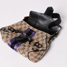 Load image into Gallery viewer, 極美品 GUCCI グッチ ホースビットGGキャンバスセミショルダーバッグ パープル ブラック キャンバス地 サテン ブラックレザー トムフォード期 129699 002058 中古 4a001998