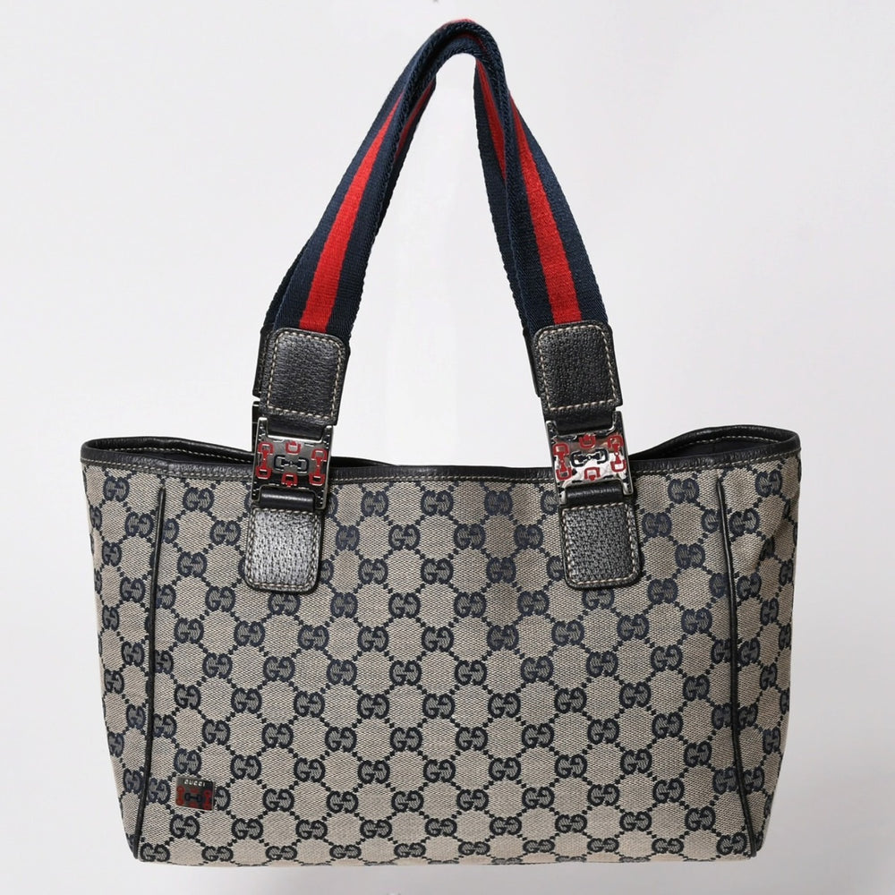 極美品 GUCCI グッチ トートバッグ 145810 シェリーライン GGキャンバス レザー シルバー金具 ブラウン 中古 4a002056