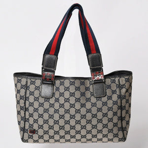 Very Good Condition GUCCI Gucci Tote Bag 145810 Sherry Line GG Canvas Leather Silver Hardware Brown Used 4a002056