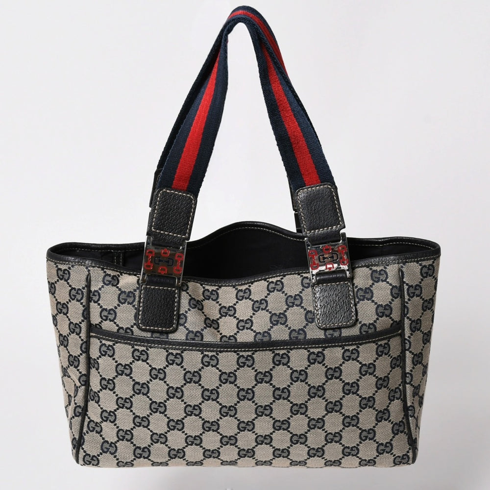 極美品 GUCCI グッチ トートバッグ 145810 シェリーライン GGキャンバス レザー シルバー金具 ブラウン 中古 4a002056