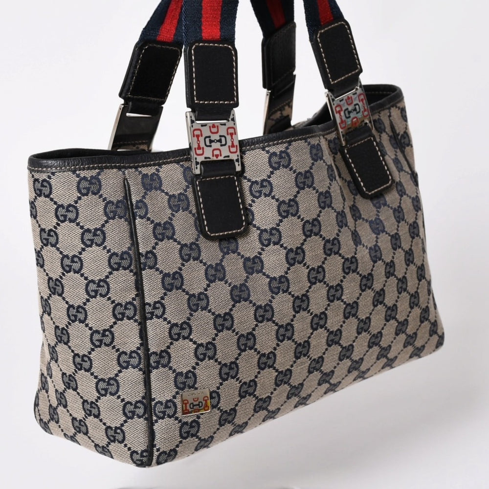 極美品 GUCCI グッチ トートバッグ 145810 シェリーライン GGキャンバス レザー シルバー金具 ブラウン 中古 4a002056