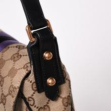 Load image into Gallery viewer, 極美品 GUCCI グッチ ホースビットGGキャンバスセミショルダーバッグ パープル ブラック キャンバス地 サテン ブラックレザー トムフォード期 129699 002058 中古 4a001998