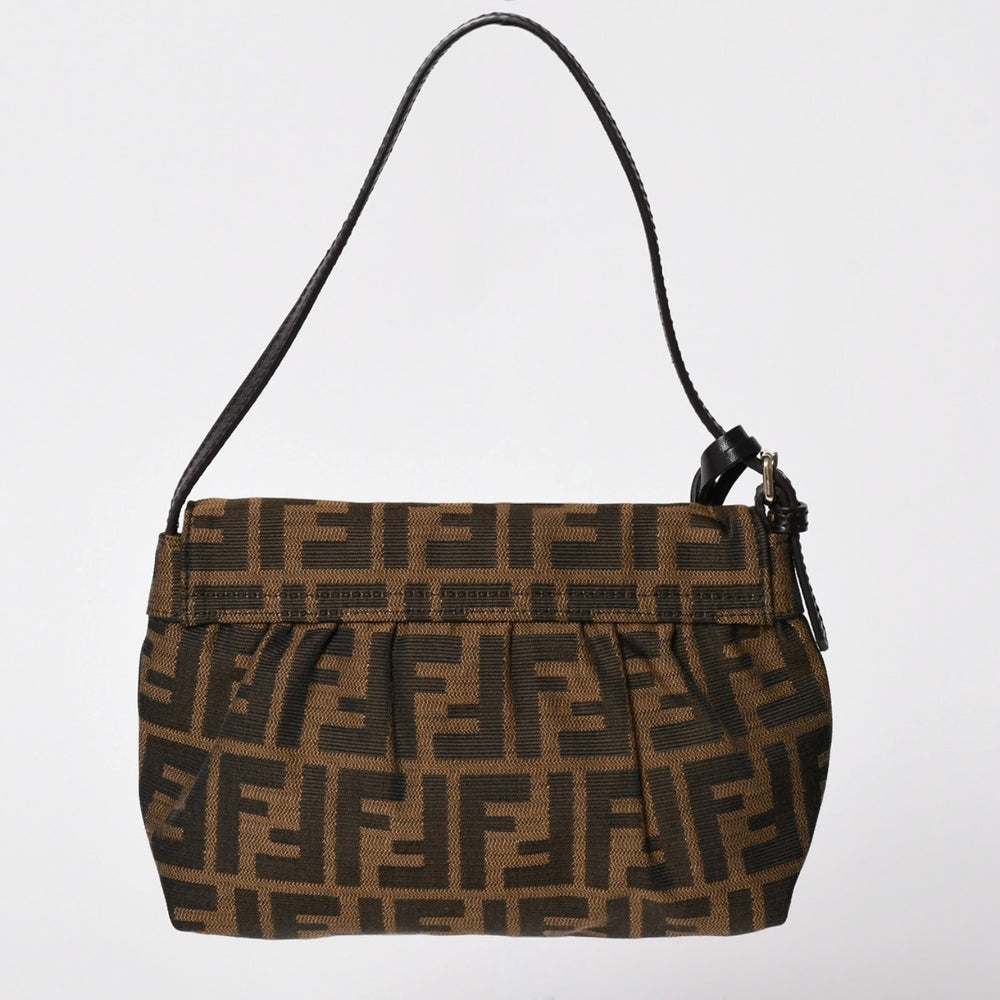 極美品 FENDI フェンディ ハンドバッグ 8BK070 ズッカ柄 ブラウン レザー キャンバス ブラウン ゴールド金具 中古 4a002004