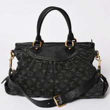 画像をギャラリービューアに読み込む, 極美品 LOUIS VUITTON ルイヴィトン ショルダーバッグ スライトリー モノグラム デニム M95835 ブラック ゴールド金具 中古 4a002460
