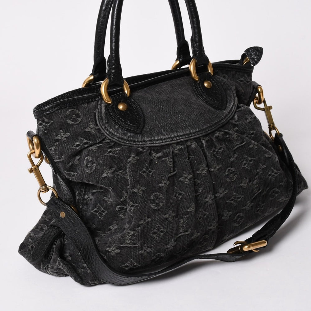 極美品 LOUIS VUITTON ルイヴィトン ショルダーバッグ スライトリー モノグラム デニム M95835 ブラック ゴールド金具 中古 4a002460