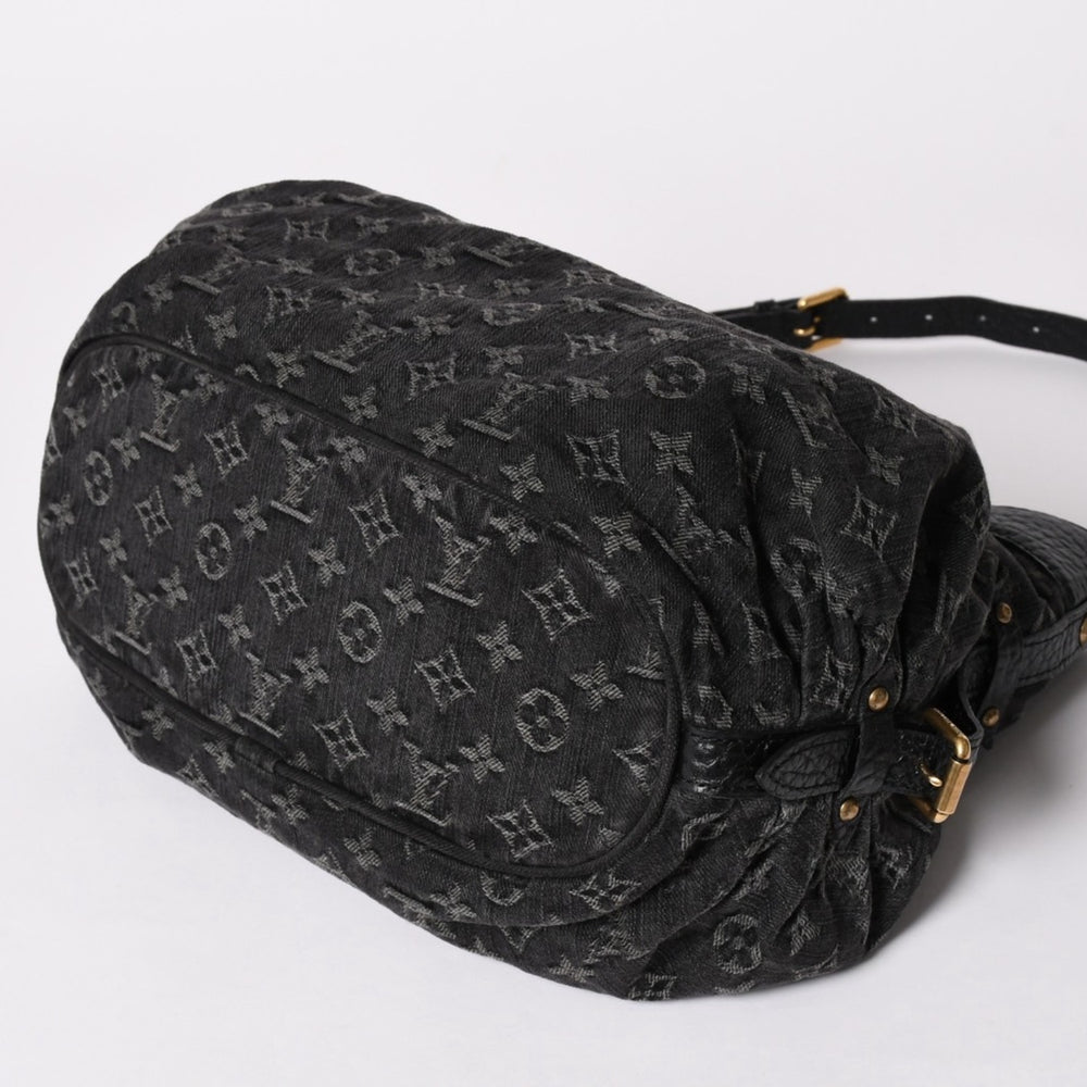 極美品 LOUIS VUITTON ルイヴィトン ショルダーバッグ スライトリー モノグラム デニム M95835 ブラック ゴールド金具 中古 4a002460