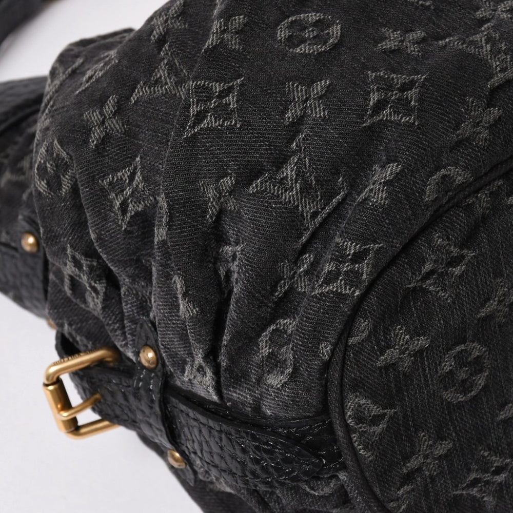 極美品 LOUIS VUITTON ルイヴィトン ショルダーバッグ スライトリー モノグラム デニム M95835 ブラック ゴールド金具 中古 4a002460