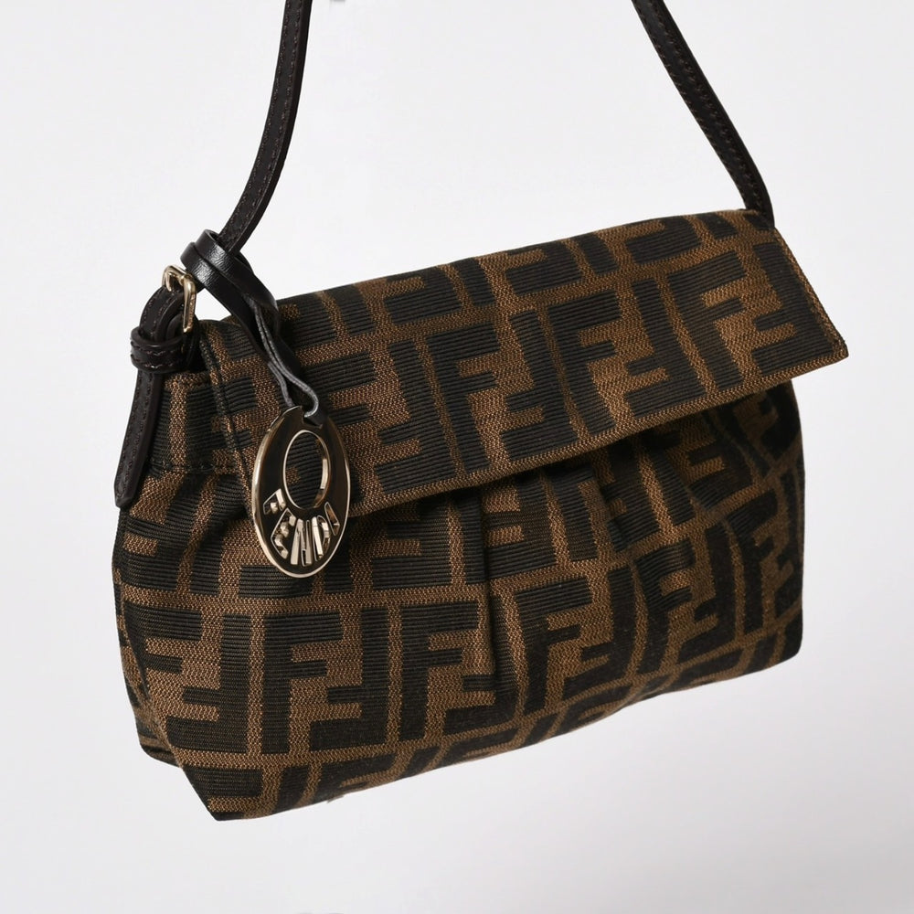 極美品 FENDI フェンディ ハンドバッグ 8BK070 ズッカ柄 ブラウン レザー キャンバス ブラウン ゴールド金具 中古 4a002004