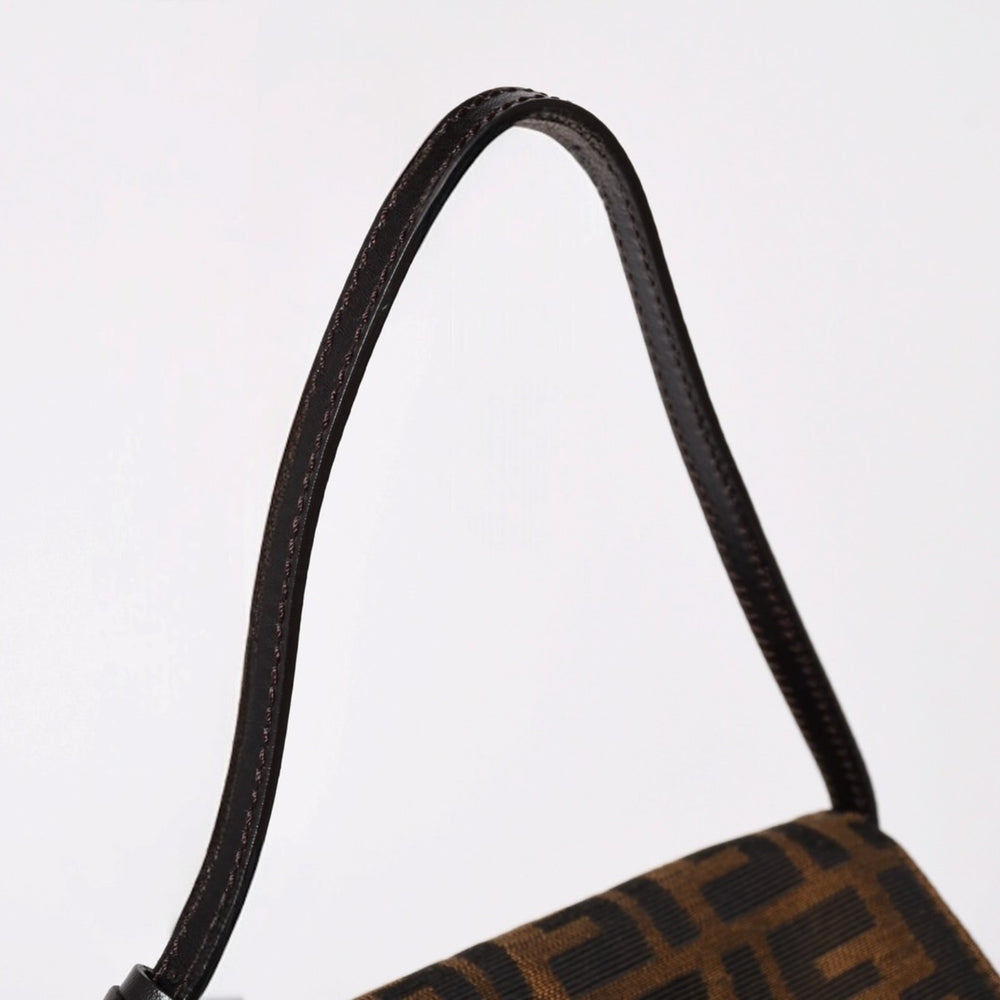 極美品 FENDI フェンディ ハンドバッグ 8BK070 ズッカ柄 ブラウン レザー キャンバス ブラウン ゴールド金具 中古 4a002004