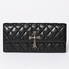 CHROME HEARTS クロムハーツ ディナーバッグ クラッチバッグ ラージクロス マトラッセ ラムスキン ブラック 美品 中古 4a002005