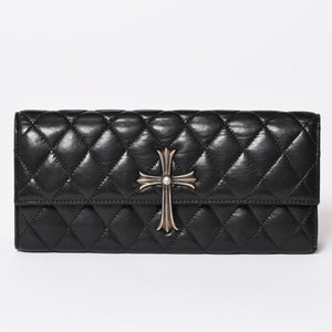 CHROME HEARTS クロムハーツ ディナーバッグ クラッチバッグ ラージクロス マトラッセ ラムスキン ブラック 美品 中古 4a002005