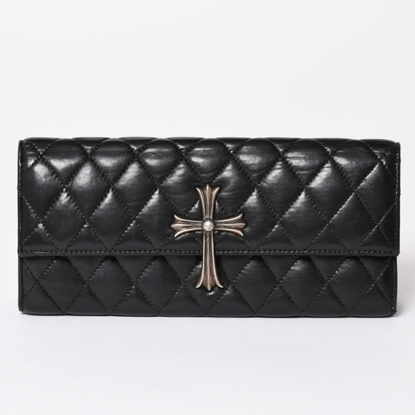 CHROME HEARTS クロムハーツ ディナーバッグ クラッチバッグ ラージクロス マトラッセ ラムスキン ブラック 美品 中古 4a002005