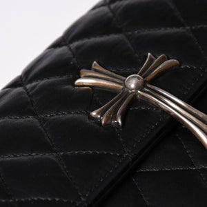 CHROME HEARTS クロムハーツ ディナーバッグ クラッチバッグ ラージクロス マトラッセ ラムスキン ブラック 美品 中古 4a002005