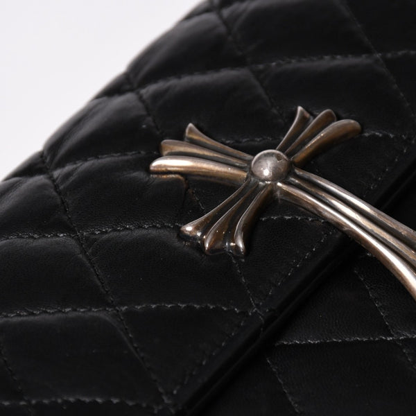 CHROME HEARTS クロムハーツ ディナーバッグ クラッチバッグ ラージクロス マトラッセ ラムスキン ブラック 美品 中古 4a002005