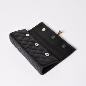 CHROME HEARTS クロムハーツ ディナーバッグ クラッチバッグ ラージクロス マトラッセ ラムスキン ブラック 美品 中古 4a002005