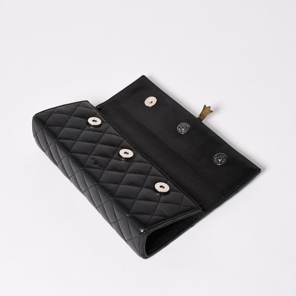CHROME HEARTS クロムハーツ ディナーバッグ クラッチバッグ ラージクロス マトラッセ ラムスキン ブラック 美品 中古 4a002005