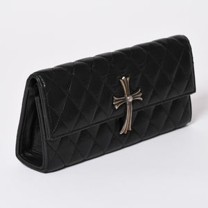 CHROME HEARTS クロムハーツ ディナーバッグ クラッチバッグ ラージクロス マトラッセ ラムスキン ブラック 美品 中古 4a002005