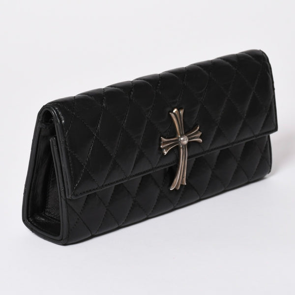 CHROME HEARTS クロムハーツ ディナーバッグ クラッチバッグ ラージクロス マトラッセ ラムスキン ブラック 美品 中古 4a002005