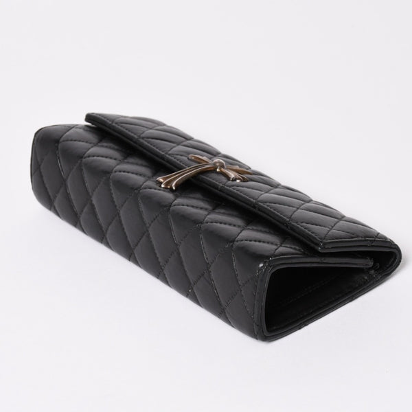 CHROME HEARTS クロムハーツ ディナーバッグ クラッチバッグ ラージクロス マトラッセ ラムスキン ブラック 美品 中古 4a002005