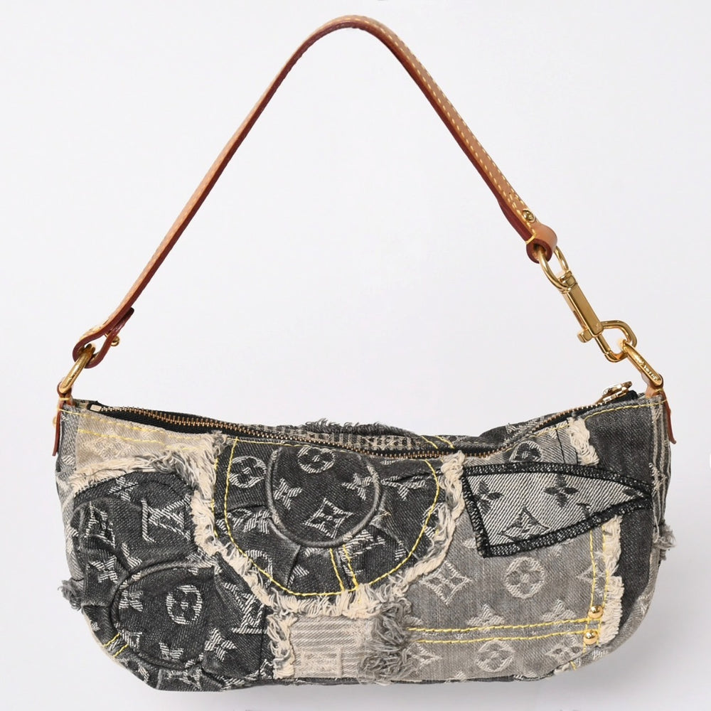 LOUIS VUITTON Pouchy One Shoulder Bag M95383 Monogram Denim Patchwork Gray Good Condition Used 4a001985