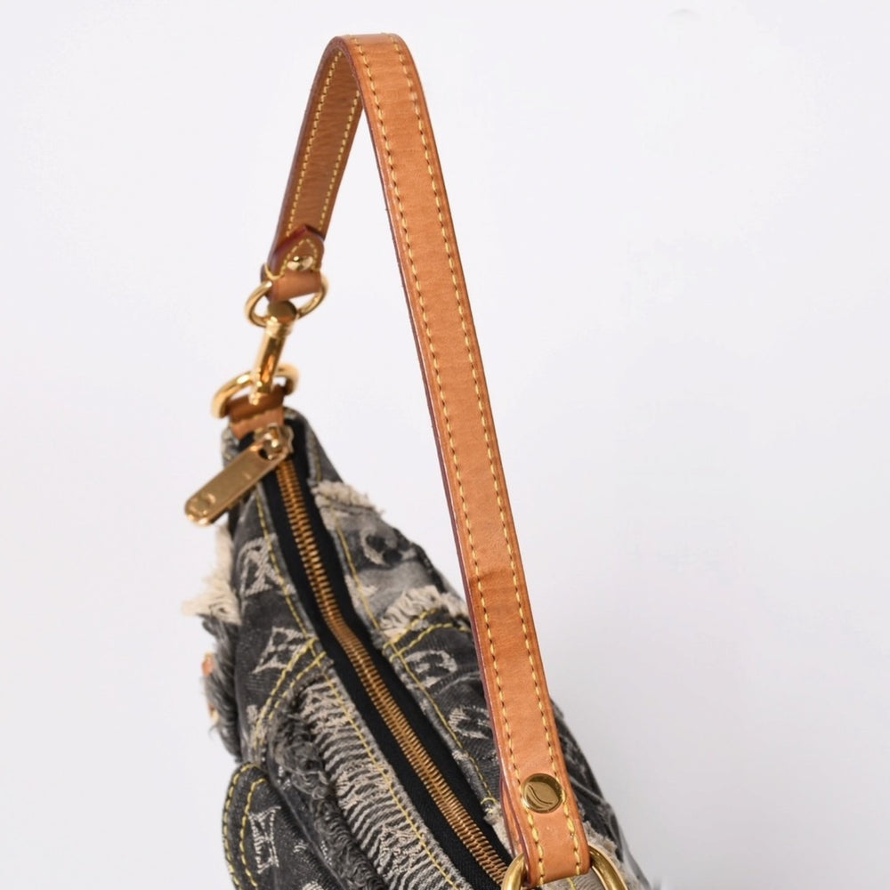 LOUIS VUITTON ルイヴィトン パウチィ ワンショルダーバッグ M95383 モノグラム デニム パッチワーク グレー 美品 中古 4a001985