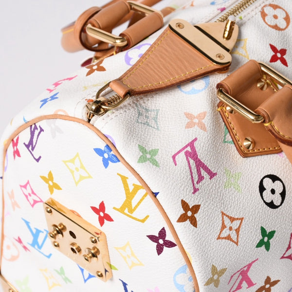 LOUIS VUITTON ルイヴィトン スピーディ30 ハンドバッグ M92643 モノグラム マルチカラー 村上隆 ホワイト 美品 中古 4a002017