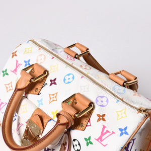 LOUIS VUITTON ルイヴィトン スピーディ30 ハンドバッグ M92643 モノグラム マルチカラー 村上隆 ホワイト 美品 中古 4a002017