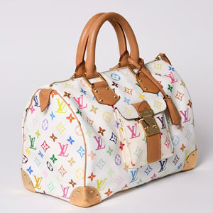 LOUIS VUITTON ルイヴィトン スピーディ30 ハンドバッグ M92643 モノグラム マルチカラー 村上隆 ホワイト 美品 中古 4a002017