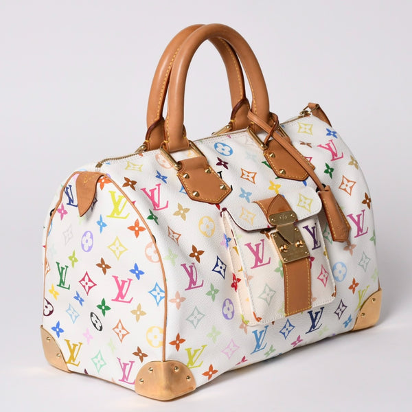 LOUIS VUITTON ルイヴィトン スピーディ30 ハンドバッグ M92643 モノグラム マルチカラー 村上隆 ホワイト 美品 中古 4a002017