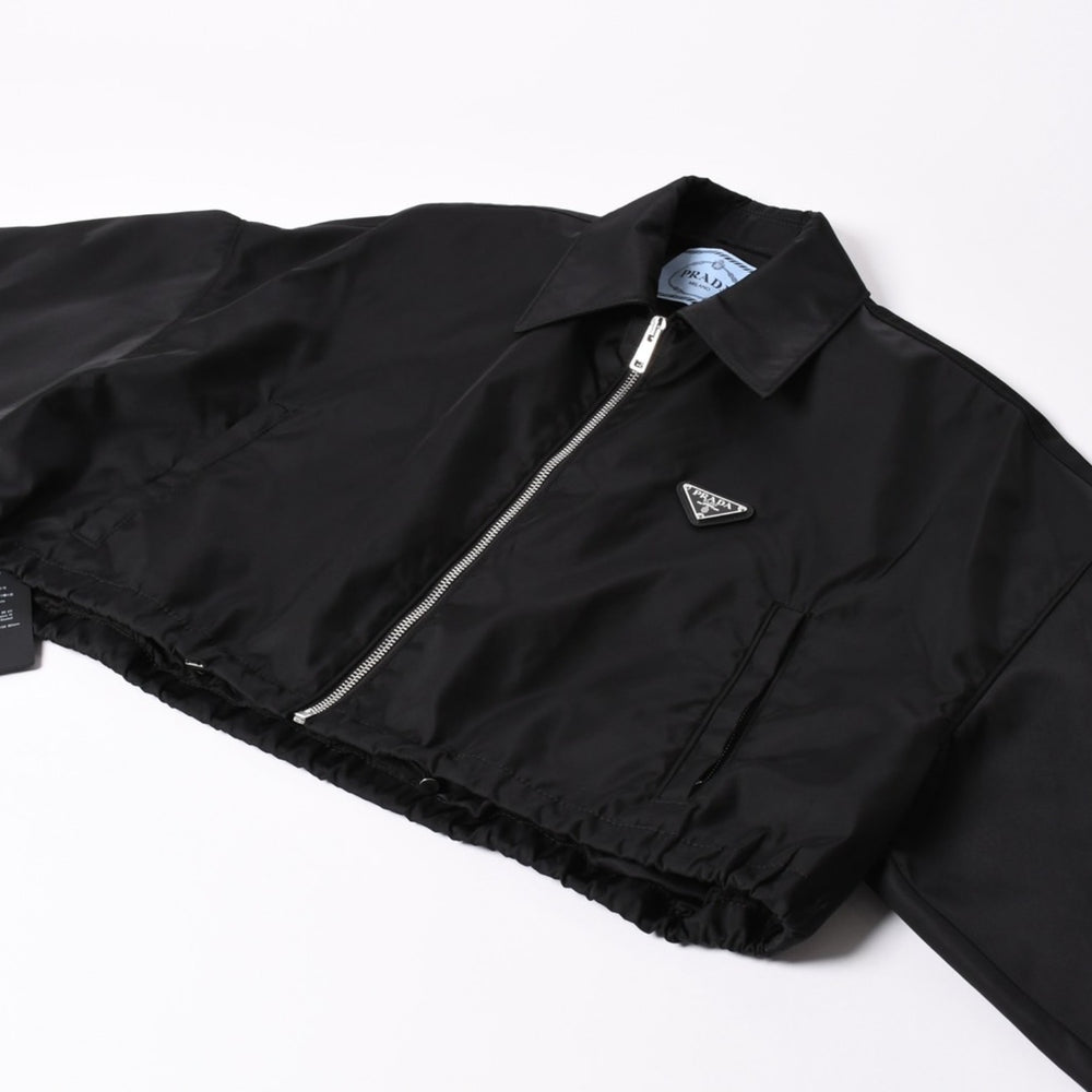 極美品 PRADA プラダ クロップド ナイロンジップアップジャケット 292101 サイズ42 トライアングルロゴ ブラック 中古 4a001042