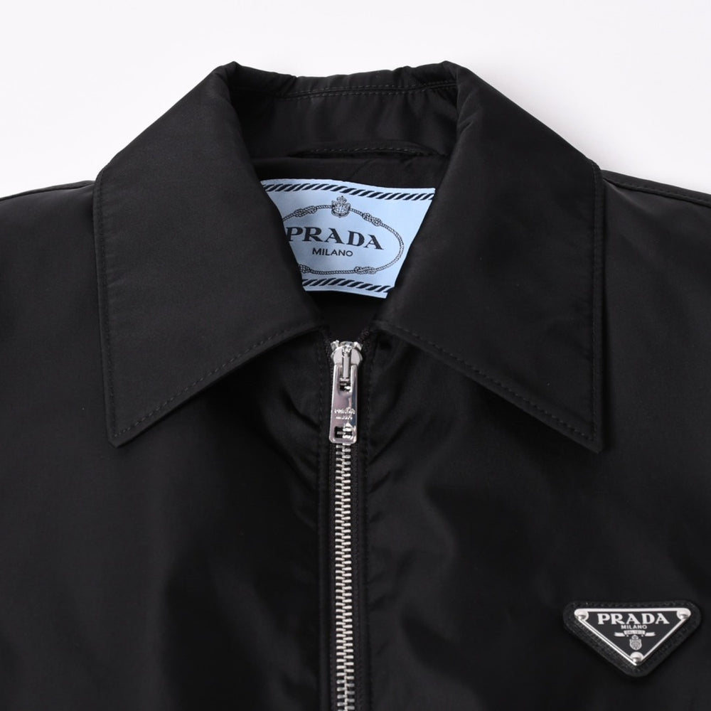 Very Good Condition PRADA Cropped Nylon Zip Up Jacket 292101 Size 42 Triangle Logo Black Used 4a001042