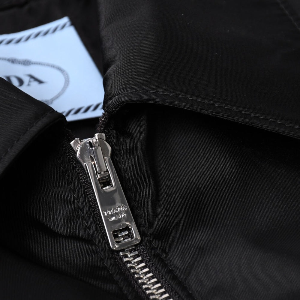 Very Good Condition PRADA Cropped Nylon Zip Up Jacket 292101 Size 42 Triangle Logo Black Used 4a001042