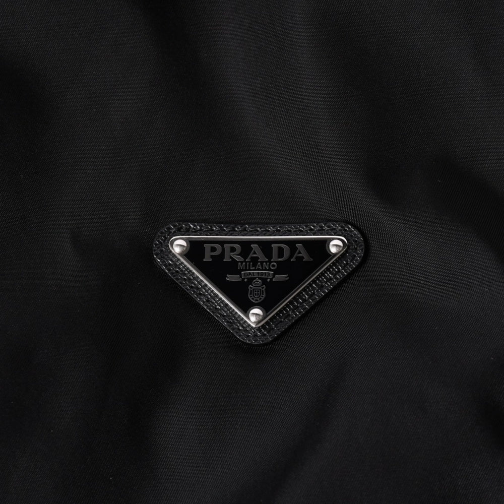 Very Good Condition PRADA Cropped Nylon Zip Up Jacket 292101 Size 42 Triangle Logo Black Used 4a001042
