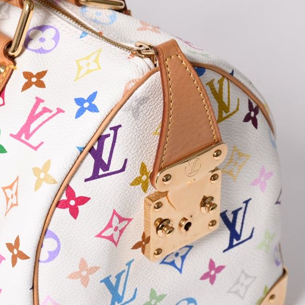 LOUIS VUITTON ルイヴィトン スピーディ30 ハンドバッグ M92643 モノグラム マルチカラー 村上隆 ホワイト 美品 中古 4a002017