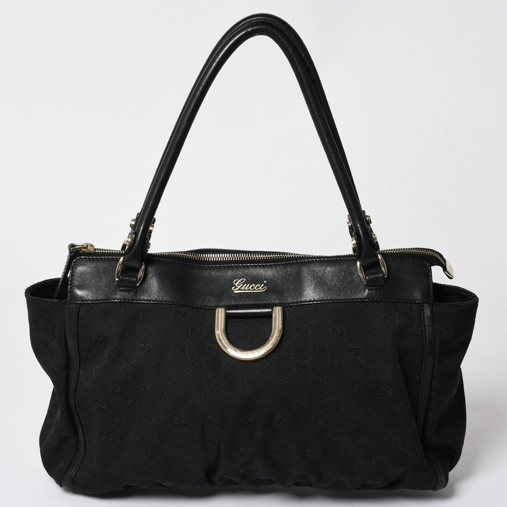 極美品 GUCCI グッチ GGキャンバス トートバッグ ショルダーバッグ ラージトート レザー ブラック 189831 中古 4a002075
