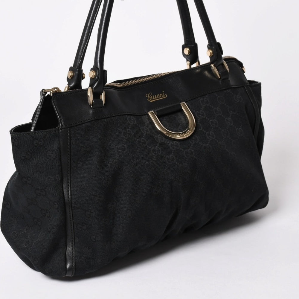 Very Good Condition GUCCI GG Canvas Tote Bag Shoulder Bag Large Tote Leather Black 189831 Used 4a002075