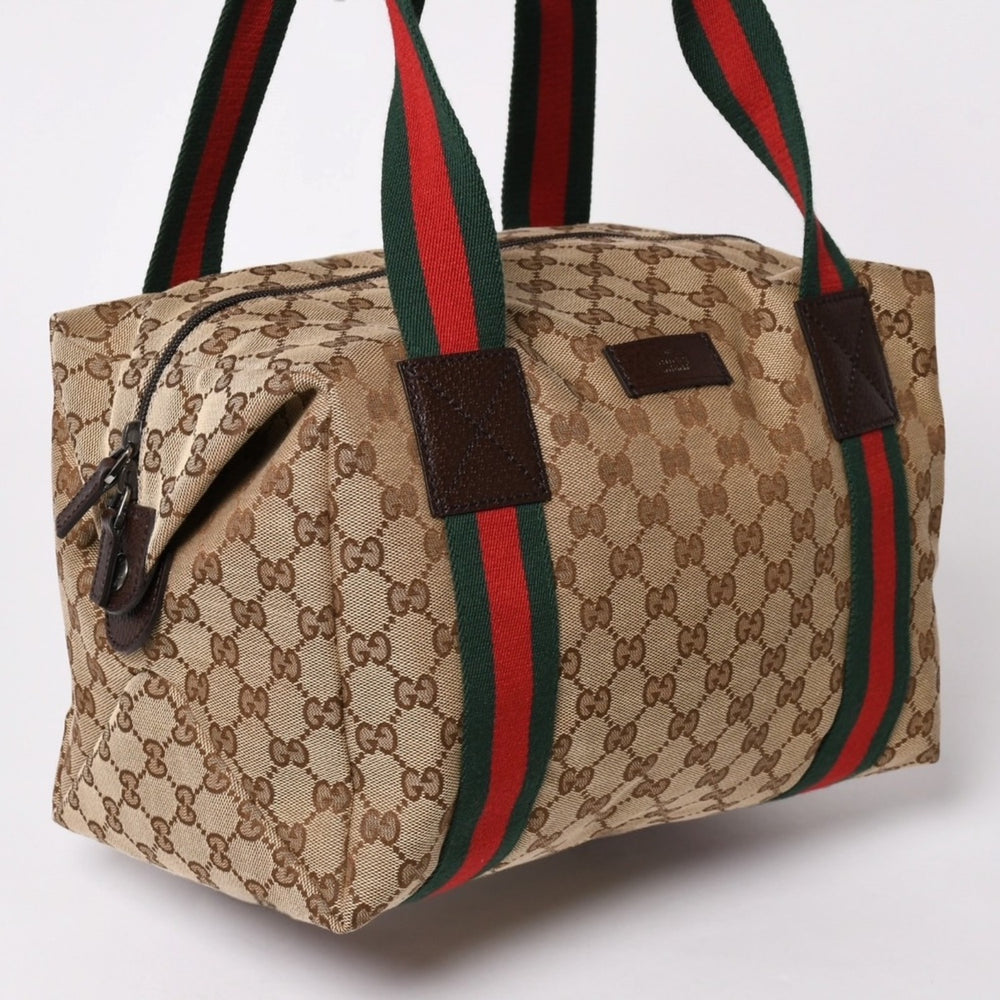 Very Good Condition GUCCI GG Canvas Sherry Line Boston Bag Tote Bag 235135 497717 Leather Brown Used 4a002060