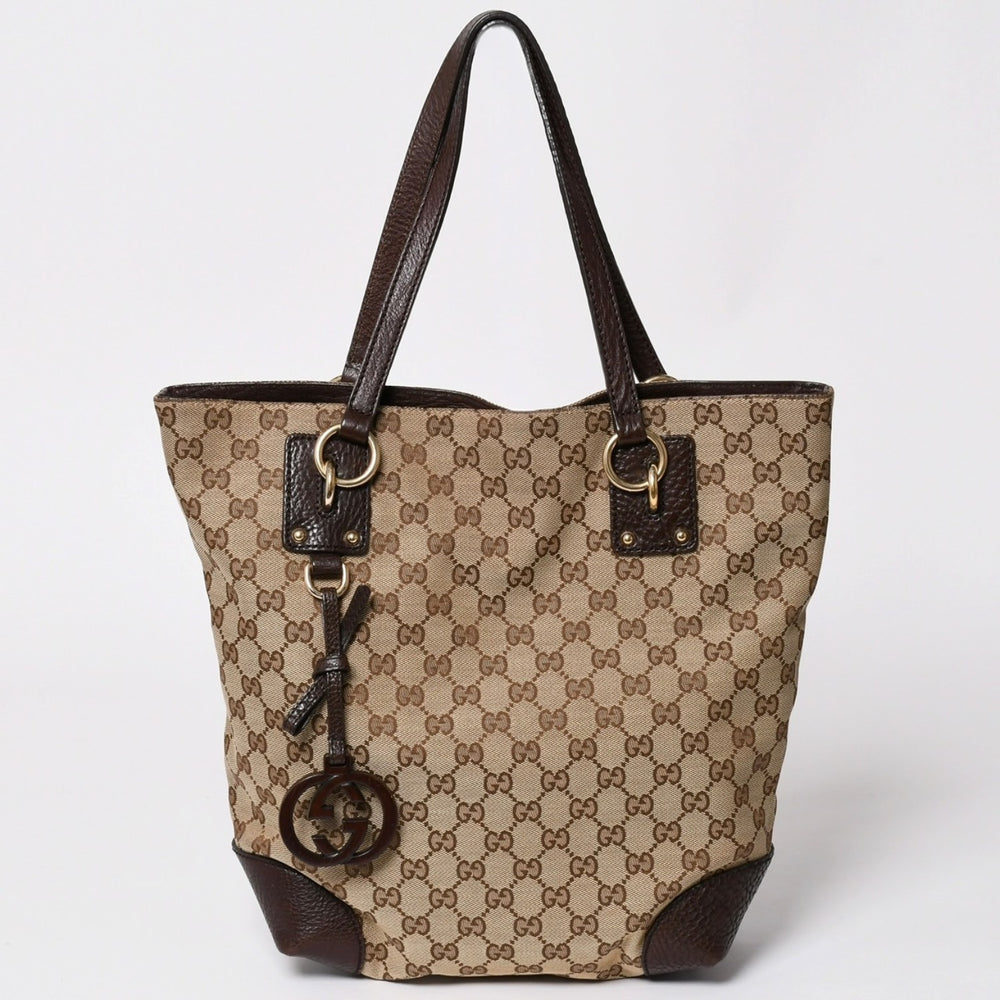 極美品 GUCCI グッチ ベージュ ブラウン ゴールド金具 GGキャンバス レザー 247237 トートバッグ ショルダーバッグ 中古 4a002069