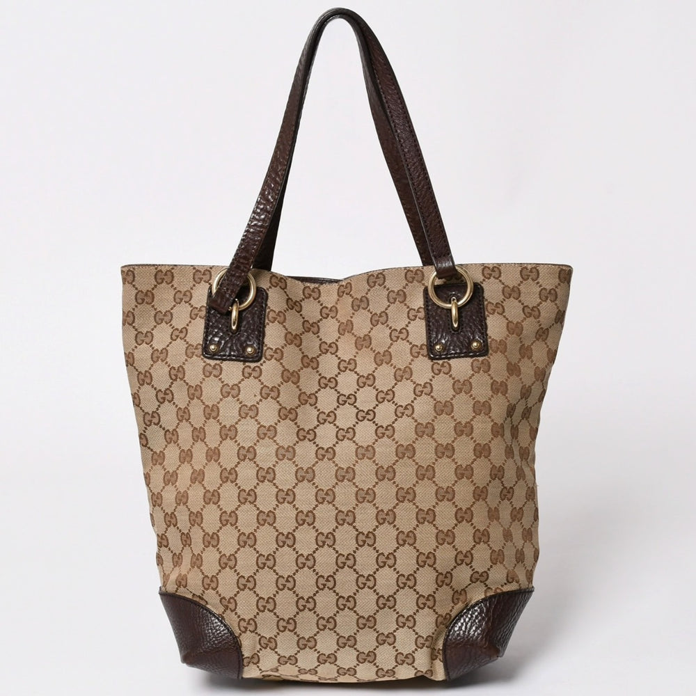 極美品 GUCCI グッチ ベージュ ブラウン ゴールド金具 GGキャンバス レザー 247237 トートバッグ ショルダーバッグ 中古 4a002069