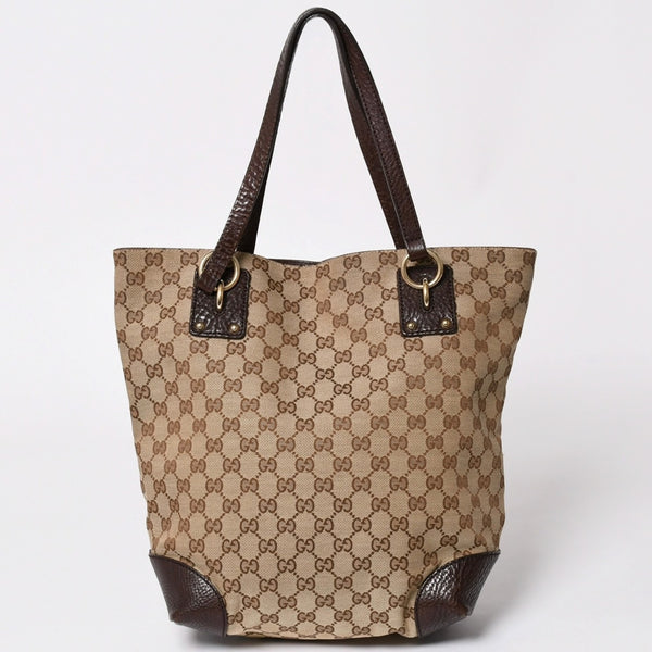 極美品 GUCCI グッチ ベージュ ブラウン ゴールド金具 GGキャンバス レザー 247237 トートバッグ ショルダーバッグ 中古 4a002069