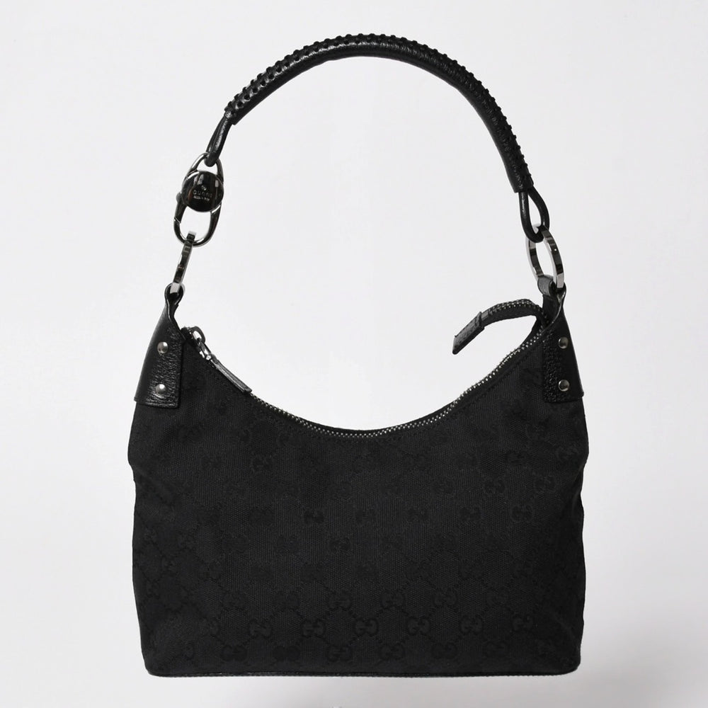極美品 GUCCI グッチ ワンショルダーバッグ GGキャンバス 115002 ブラック シルバー金具 中古 4a002020