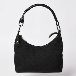 極美品 GUCCI グッチ ワンショルダーバッグ GGキャンバス 115002 ブラック シルバー金具 中古 4a002020
