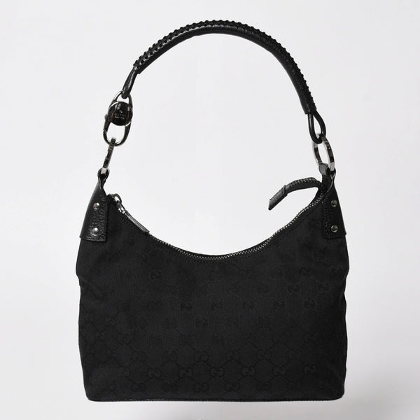 極美品 GUCCI グッチ ワンショルダーバッグ GGキャンバス 115002 ブラック シルバー金具 中古 4a002020