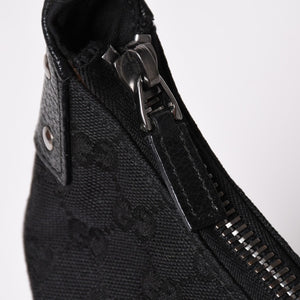 極美品 GUCCI グッチ ワンショルダーバッグ GGキャンバス 115002 ブラック シルバー金具 中古 4a002020