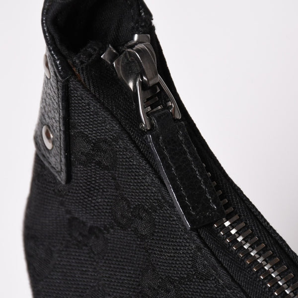 極美品 GUCCI グッチ ワンショルダーバッグ GGキャンバス 115002 ブラック シルバー金具 中古 4a002020