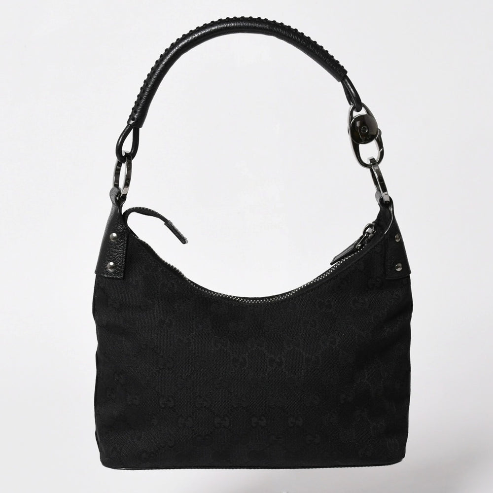 極美品 GUCCI グッチ ワンショルダーバッグ GGキャンバス 115002 ブラック シルバー金具 中古 4a002020