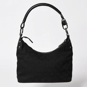 極美品 GUCCI グッチ ワンショルダーバッグ GGキャンバス 115002 ブラック シルバー金具 中古 4a002020