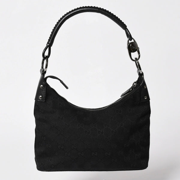 極美品 GUCCI グッチ ワンショルダーバッグ GGキャンバス 115002 ブラック シルバー金具 中古 4a002020