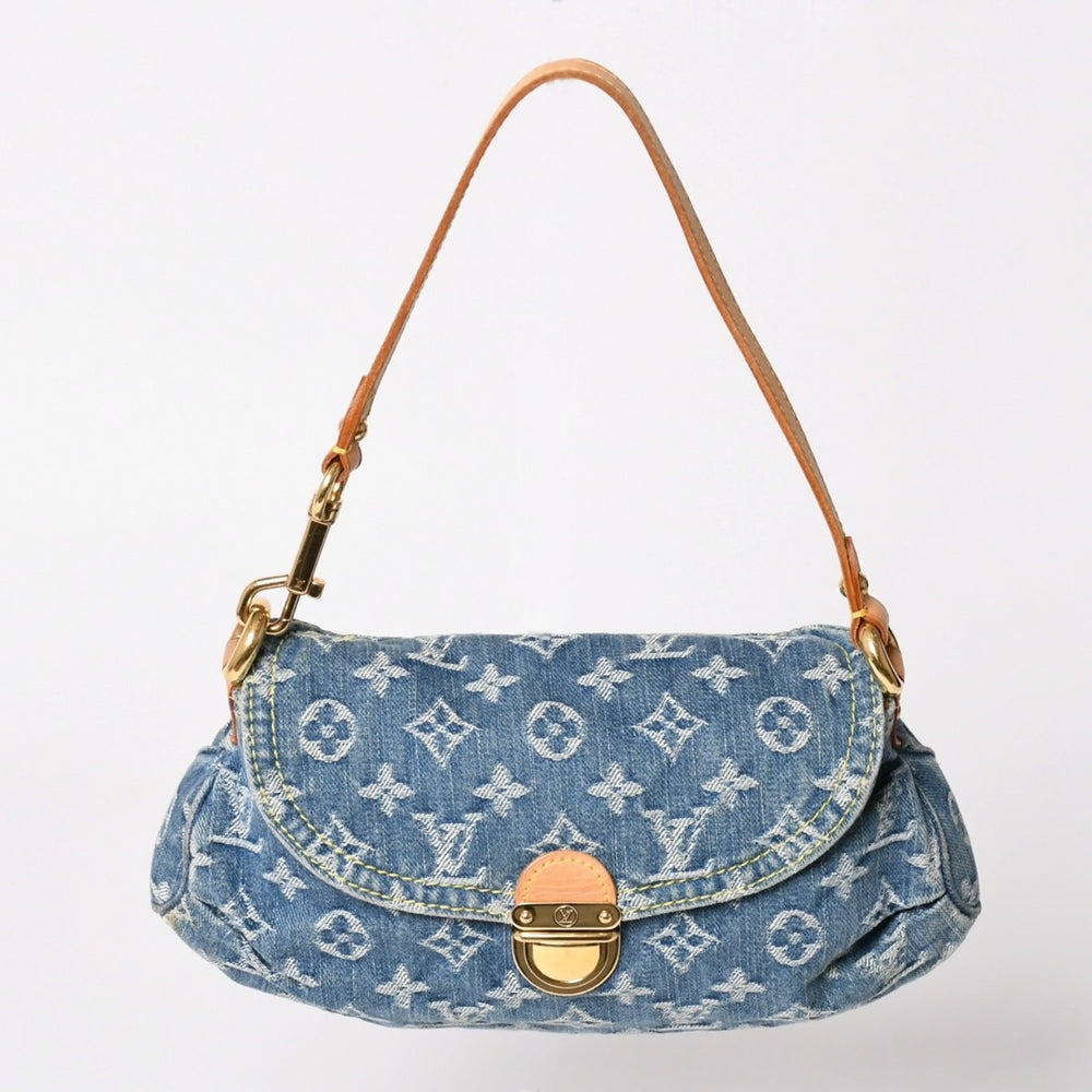 Very Good Condition LOUIS VUITTON Mini Pretty Handbag M95050 Monogram Denim Leather Blue Used 4a003159